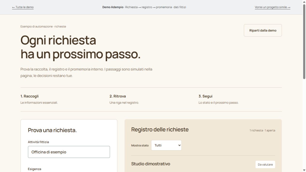 Anteprima della demo Flusso richieste